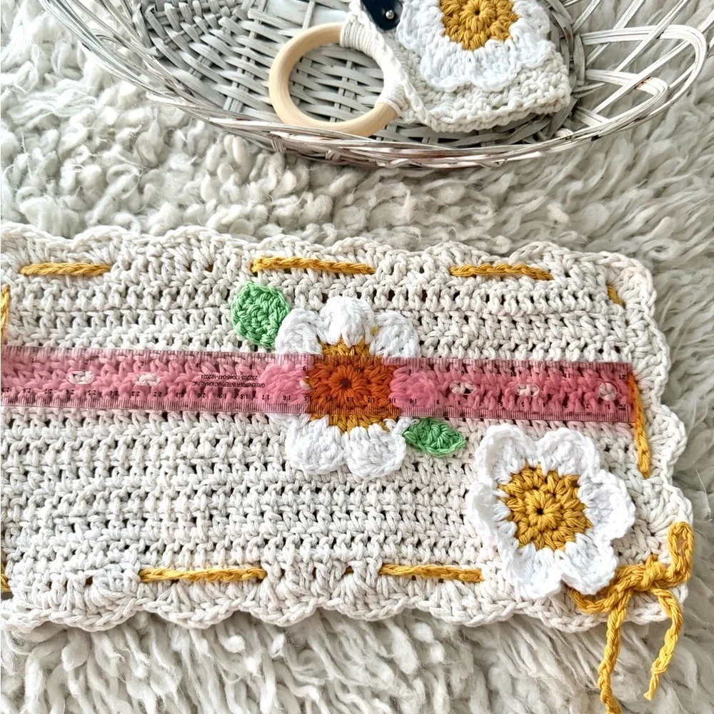 NWT Handmade Daisy Crochet Kitchen Towel & Ring Holder Set - Cottagecore Boho